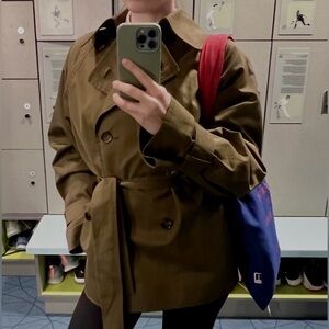 COS Khaki Green Short Trench Coat with Tie Belt